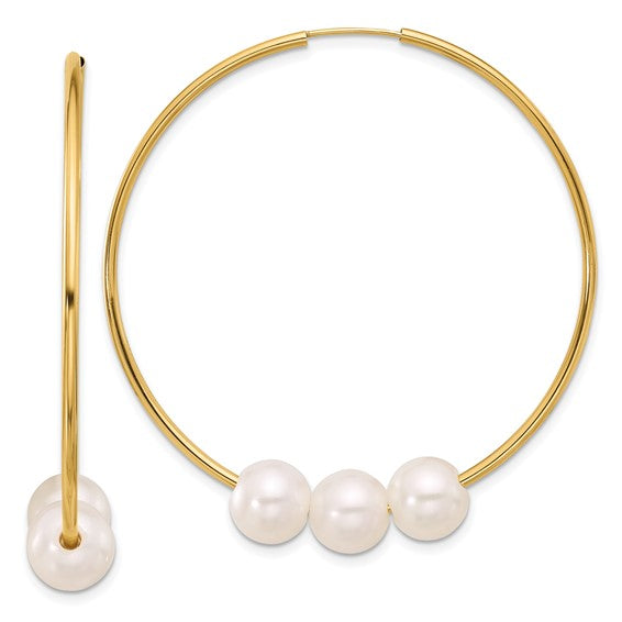 14K 8-9mm Round White Freshwater Cultured Pearl Infinity Hoop Earrings