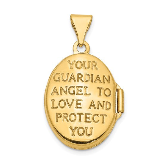 14ky with White Rhodium 17mm Guardian Angel Oval Locket
