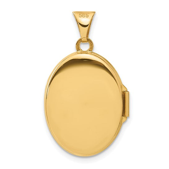 14k Yellow Gold with White Rhodium Floral and Heart CZ 21mm Oval Locket