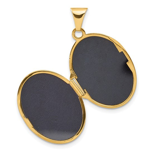 14k Yellow Gold with White Rhodium Floral and Heart CZ 21mm Oval Locket