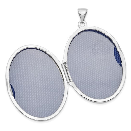 14k White Gold 32mm Oval Flower With Scrolls Locket