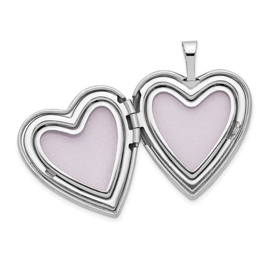 14K 20mm White Gold Polished Satin with Cross Heart Locket