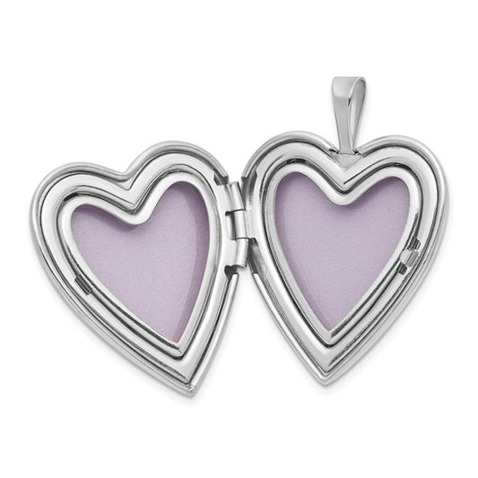 14k White Gold 20mm Diamond Satin and D/C Cross Heart Locket
