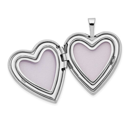 14K 20mm White Gold Enamel Flowers MOM Heart Locket