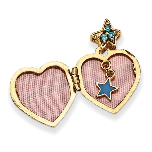 14k Blue CZ Make a Wish (Charm Inside Locket) 15mm Heart Locket