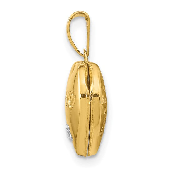 14k Two-toned 12mm Diamond LOVE with Heart Charm Heart Locket