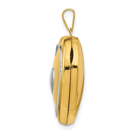 14k Two-tone with White Rhodium Heart with Key Charm Inside Heart Locket
