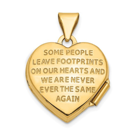 14ky with White Rhodium 15mm Heart Foot Prints Locket