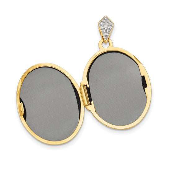 14k Polished and Textured Diamond Tree with Black Fabric Oval Locket