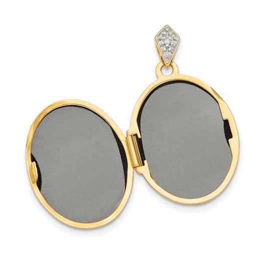 14k Polished and Textured Diamond Tree with Black Fabric Oval Locket