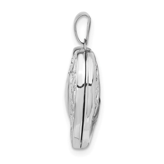 14K White Gold Hearts and LOVE Reversible 19mm Heart Locket Pendant