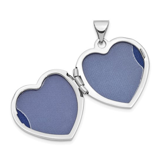 14K White Gold Hearts and LOVE Reversible 19mm Heart Locket Pendant