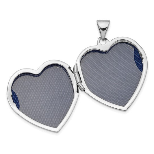 14K White Gold with Rose Rhodium 22mm Heart Locket Pendant