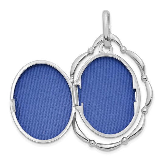 14K White Gold 23mm Oval Locket Pendant