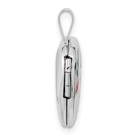 14k White Gold 16mm with Enamel Floral Cross Heart Locket