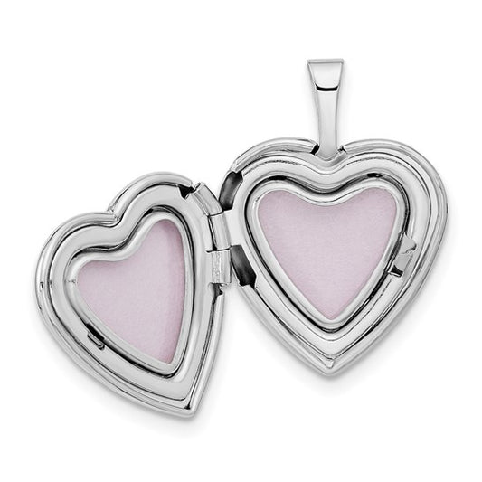 14k White Gold 16mm with Enamel Floral Cross Heart Locket