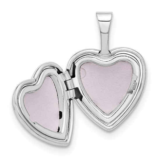 14k White Gold 12mm Satin with Enamel Rose Heart Locket