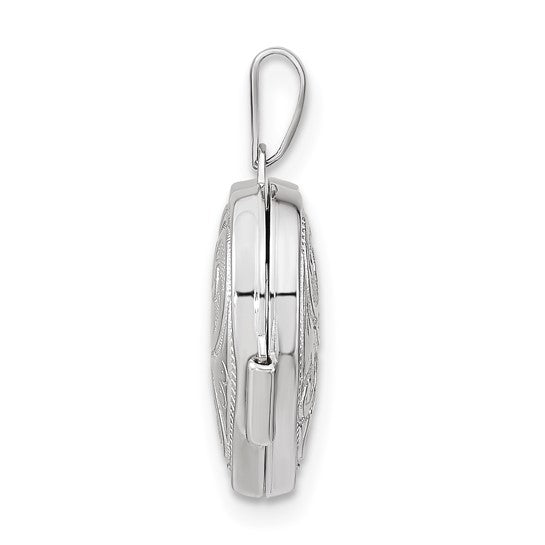 14k White Gold Reversible Swirl Design 15mm Heart Locket