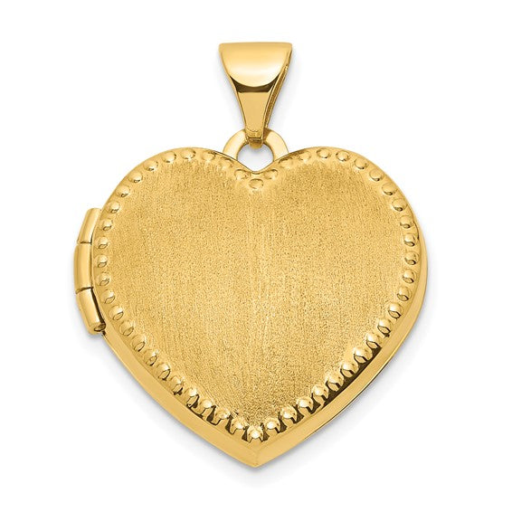 14ky Brushed with Beaded Edge 18mm Heart Locket
