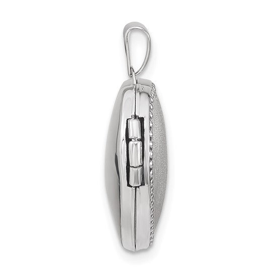 14k White Gold Brushed with Beaded Edge 18mm Heart Locket