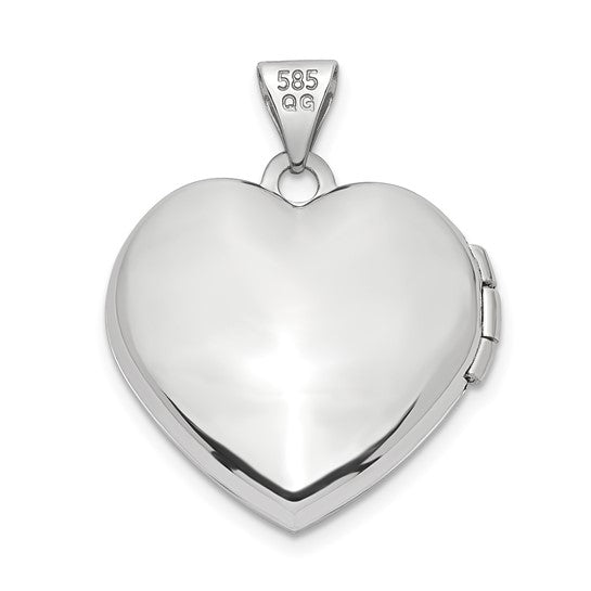 14k White Gold Brushed with Beaded Edge 18mm Heart Locket