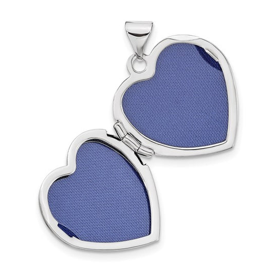 14k White Gold Brushed with Beaded Edge 18mm Heart Locket