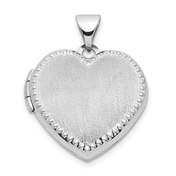 14k White Gold Brushed with Beaded Edge 18mm Heart Locket
