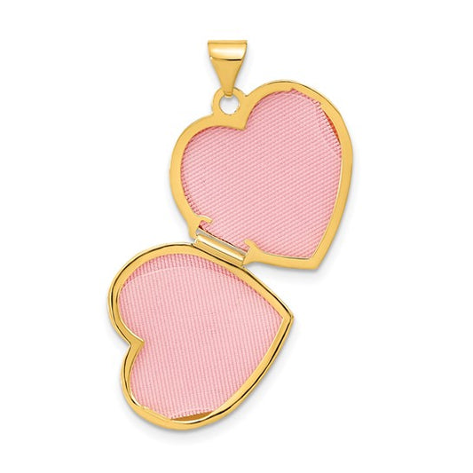 14K Polished and Satin White Rhodium Diamond Heart Locket