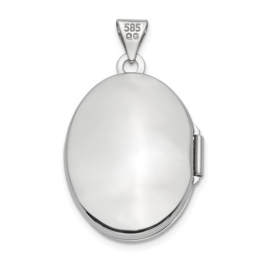 14k White Gold Brushed Diamond Star 21mm Oval Locket