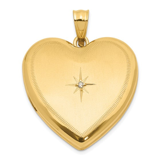 14K 24mm Satin and Polished Diamond Heart Locket