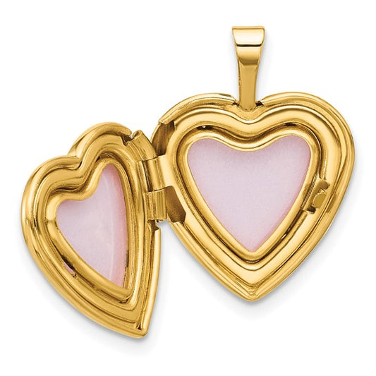 14K Polished and Satin with Enamel 16mm I LOVE YOU Rose Heart Locket