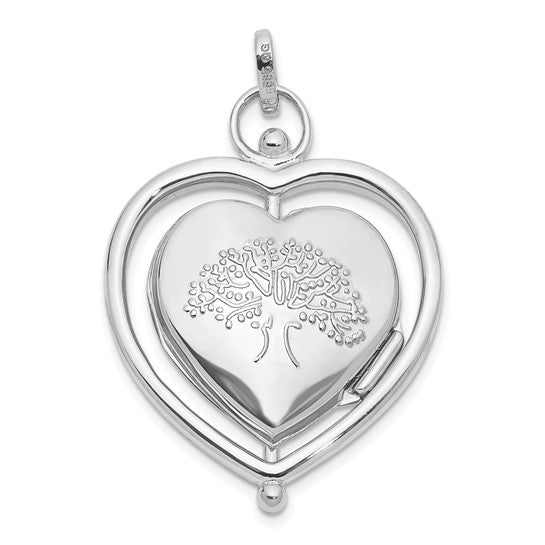 14k White Gold Floral Special Mum Reversible Heart Locket