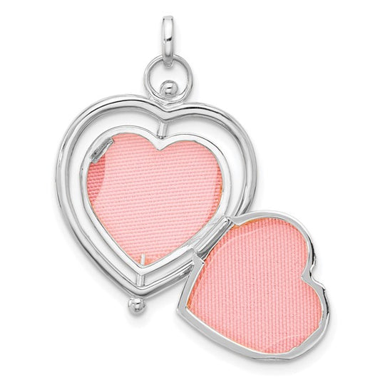 14k White Gold Floral Special Mum Reversible Heart Locket