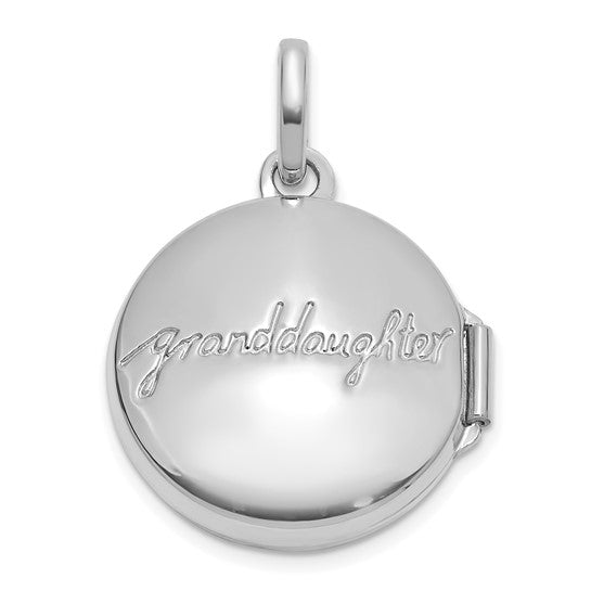 14k White Gold Polished Floral 16mm GRANDDAUGHTER Reversible Round Locket