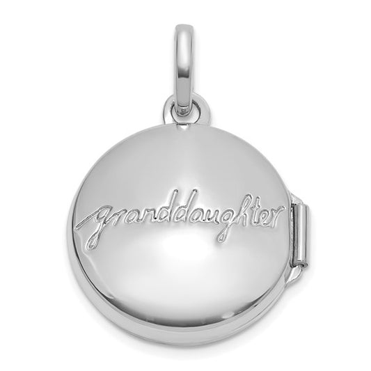 14k White Gold Polished Floral 16mm GRANDDAUGHTER Reversible Round Locket