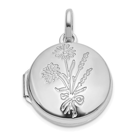14k White Gold Polished Floral 16mm GRANDDAUGHTER Reversible Round Locket