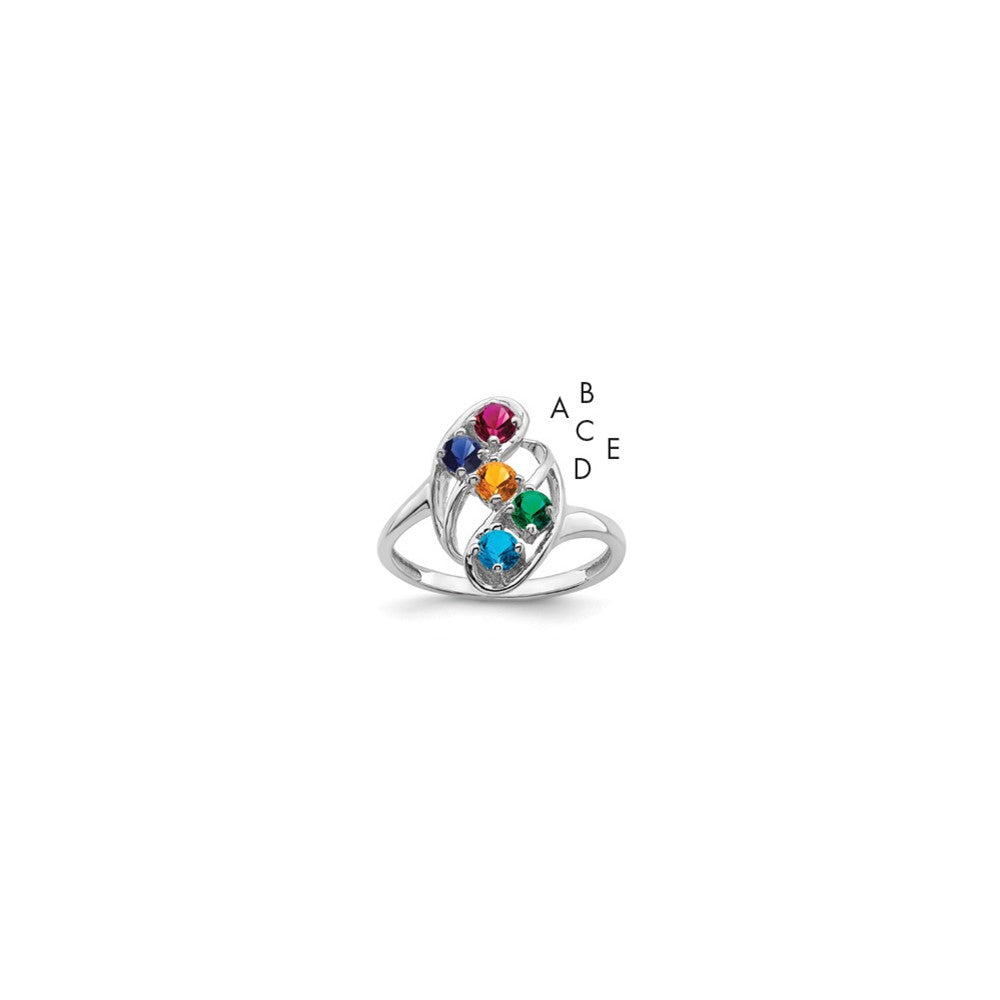 Sterling Silver Rhodium-plated Synthetic 5 Stone Mother's Ring