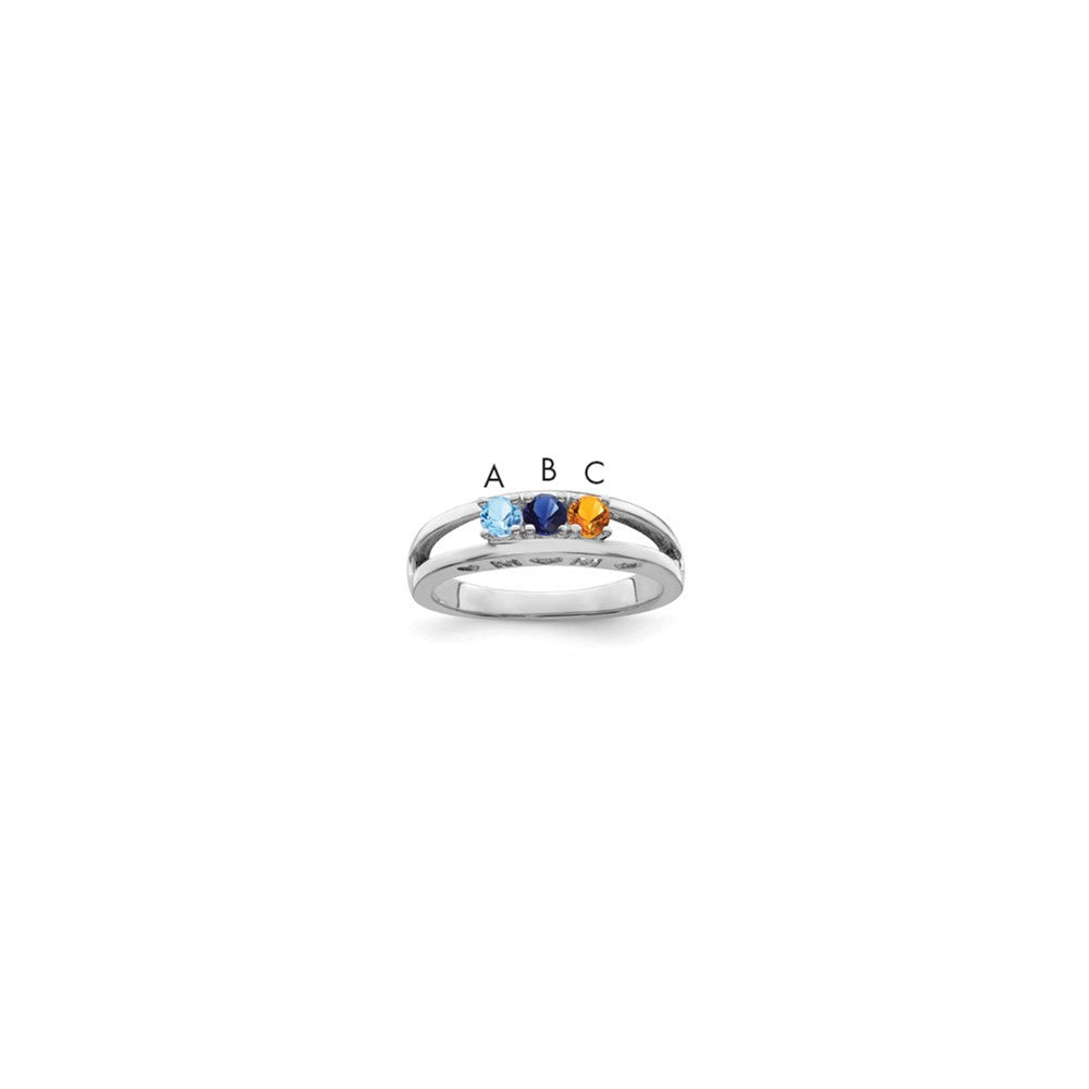 Sterling Silver Rhodium-plated 3mm Synthetic family jewelry ring