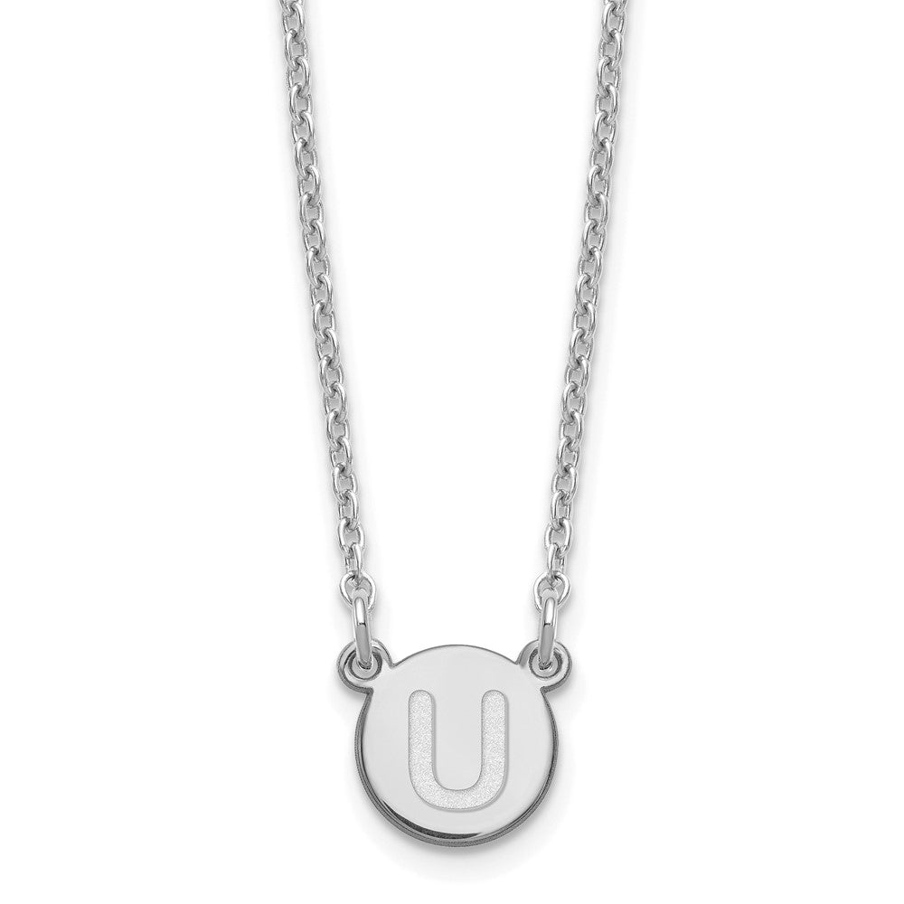 Sterling Silver Rhodium-plated Tiny Circle Block Letter U Initial Necklace