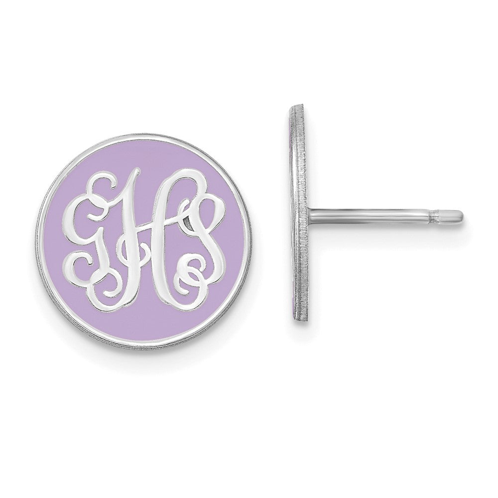 SSilver/Rhodium-plated Round Monogram w/Epoxy Post Earrings