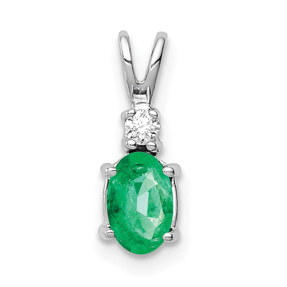 14k White Gold 6x4mm Oval Emerald VS Diamond pendant