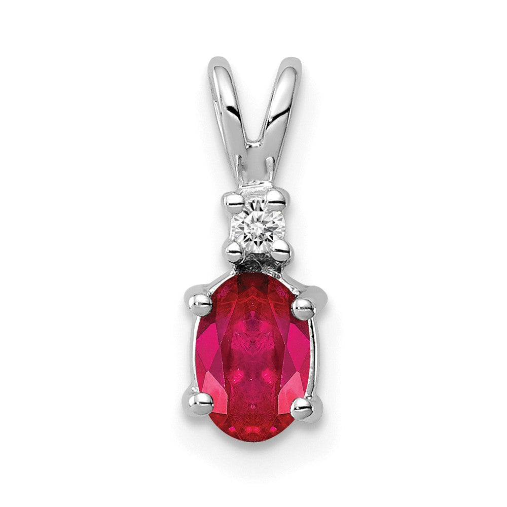 14k White Gold 6x4mm Oval Ruby VS Diamond pendant