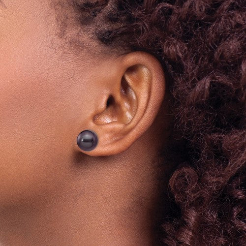 14k White Gold 10-11mm Black Round FW Cultured Pearl Stud Post Earrings