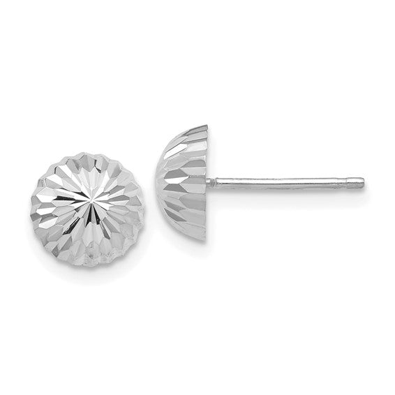 14k White Gold Polished and Diamond-Cut Half Ball Post Earrings