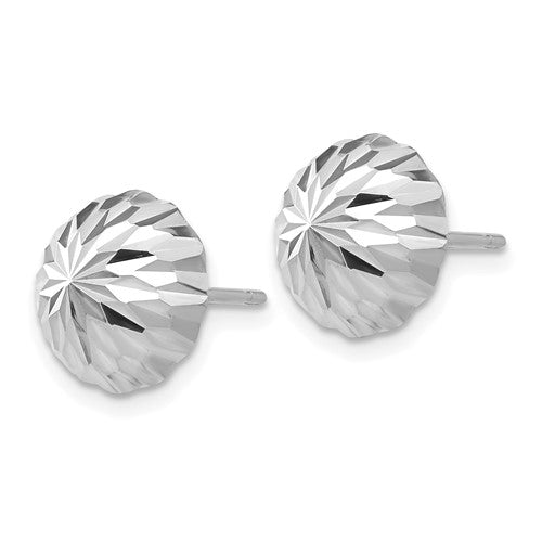 14k White Gold Polished and Diamond-Cut Half Ball Post Earrings