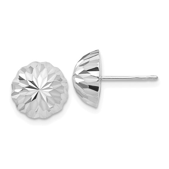 14k White Gold Polished and Diamond-Cut Half Ball Post Earrings