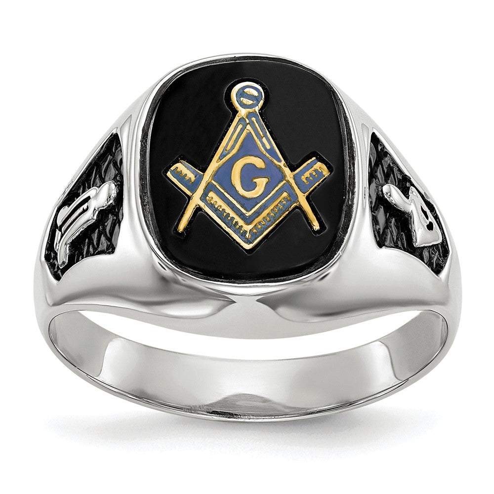 14k White Gold Men's Polished and Textured Masonic Ring Mounting