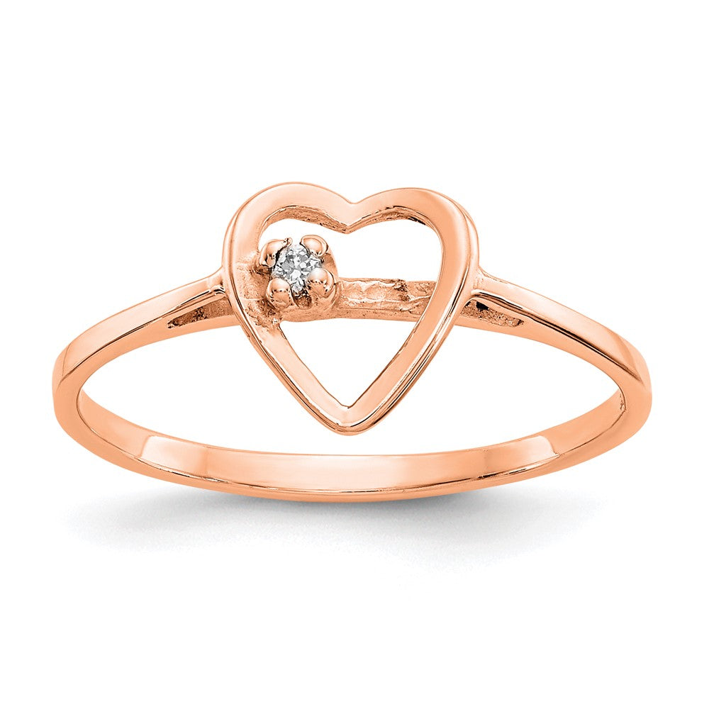 14k Rose Gold A Diamond heart ring