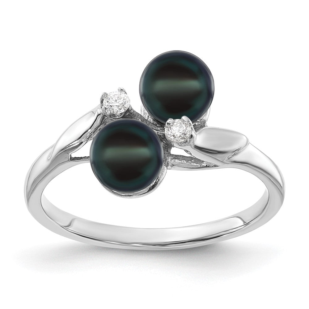 14k White Gold 5mm Black FW Cultured Pearl VS Diamond ring