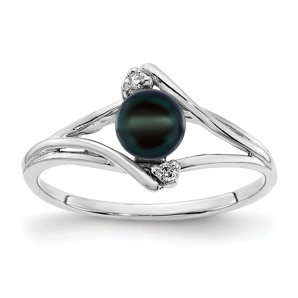 14k White Gold 5mm Black FW Cultured Pearl AAA Diamond ring